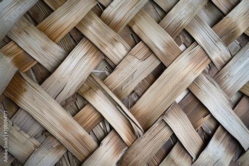 Palm Leaf Weaving: Intricate Zigzag Pattern in Natural Coconut Fiber Mat photo