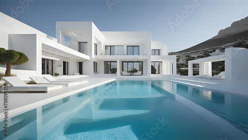 A white house with a luxury swimming pool © Bernard Chantal