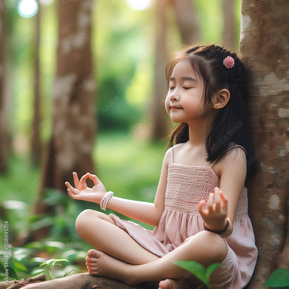 Cute Girl in Serene Yoga Pose: Mindfulness and Harmony in Nature | Fitness and Wellness Stock Photo, generative ai Cute Girl in Serene Yoga Pose: Mindfulness and Harmony in Nature | Fitness and Wellness Stock Photo, generative ai