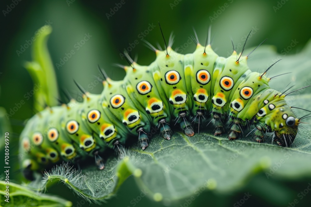 close up of caterpillar on a leaf - obrazy, fototapety, plakaty 