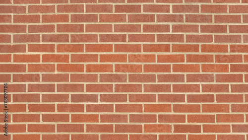 Wide angle view of a red brick wall.