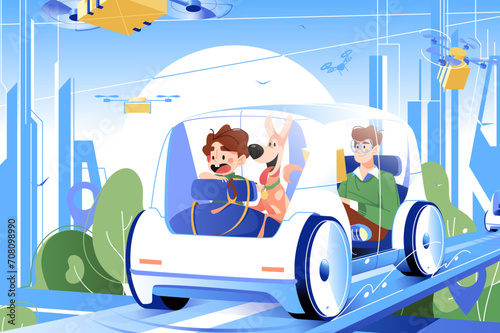Autonomous Car Ride with Kids and Dog