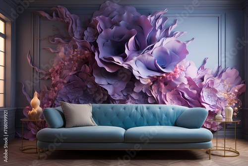 Ethereal wisps of lavender and celestial blue, captured in stunning detail to craft an otherworldly abstract wallpaper with liquid color sensations photo