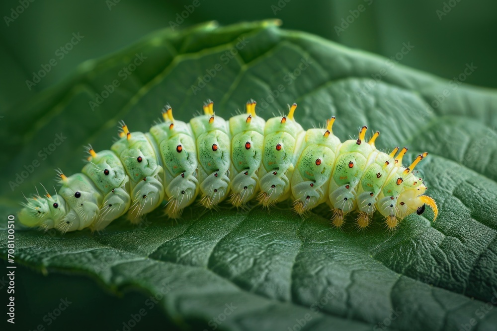 Naklejka premium close up of caterpillar on a leaf