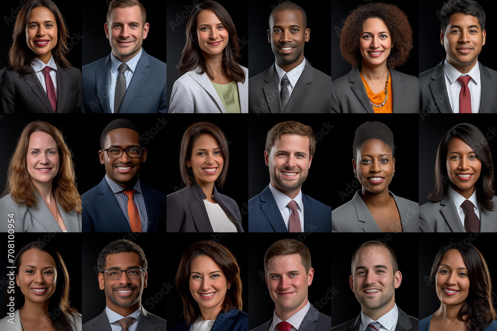 Portraits of happy multiethnic business people smiling at camera. Collage Portraits of happy multiethnic business people smiling at camera. Collage