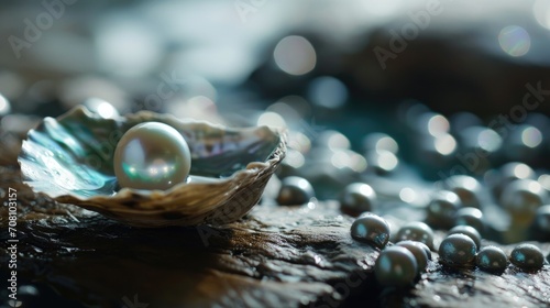 Seashell with pearl photo