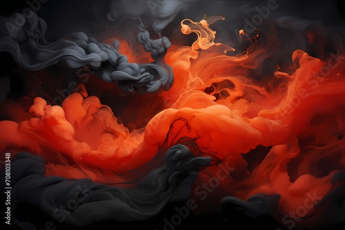 Fiery red and midnight black liquids colliding with explosive energy, creating a dramatic and intense abstract display that ignites the senses.