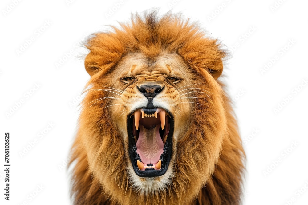Agressive lion isolated on white. Generative ai