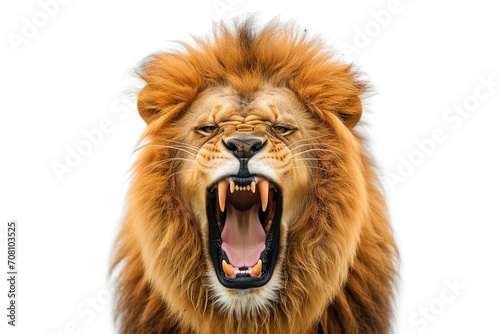 Agressive lion isolated on white. Generative ai