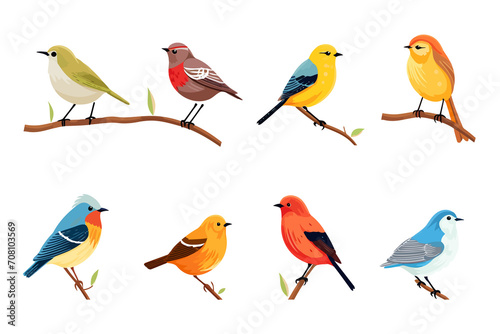 Colorful birds set isolated vector style illustration © Zaharia Levy