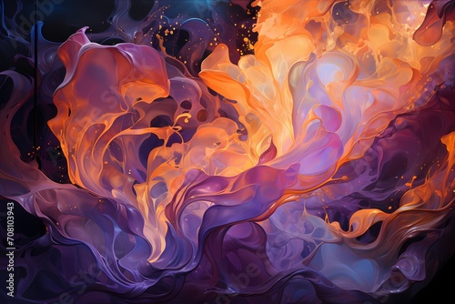 Fluid dance of copper and amethyst, creating a spellbinding Abstract Wallpaper Background with a touch of mystique