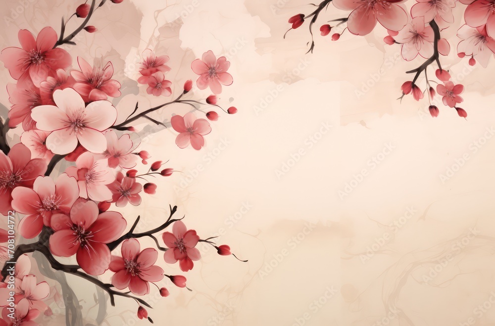 chinese lantern background with cherry blossom, chinese new year greeting background