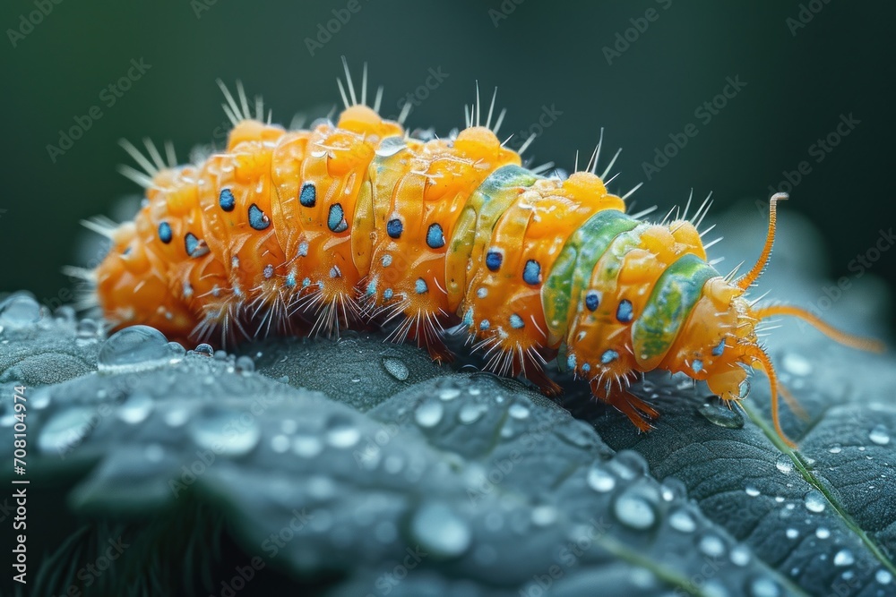Naklejka premium close up of caterpillar on a leaf
