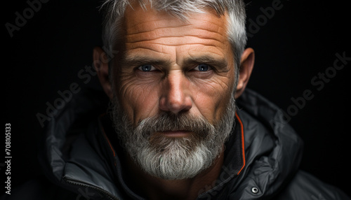 Serious senior man with gray hair looking at camera confidently generated by AI