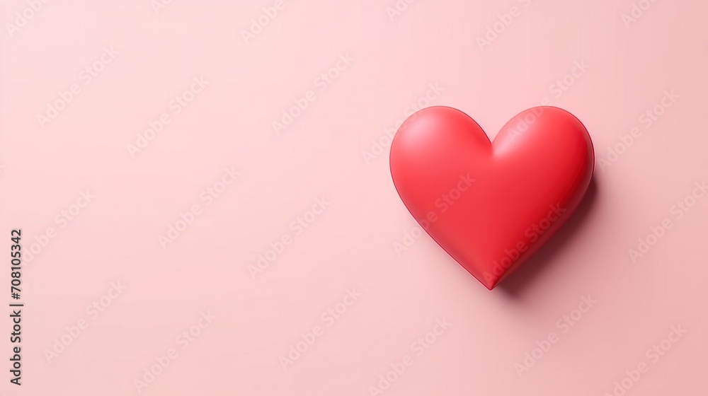 Minimalistic design of a red heart shape centrally placed on a soft pink background with ample space for text.