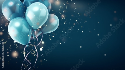 Balloons with confetti and ribbons. Festive card for birthday party, anniversary, festive events