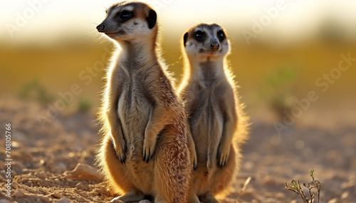 Cute meerkat family standing, looking at camera generated by AI © Gstudio
