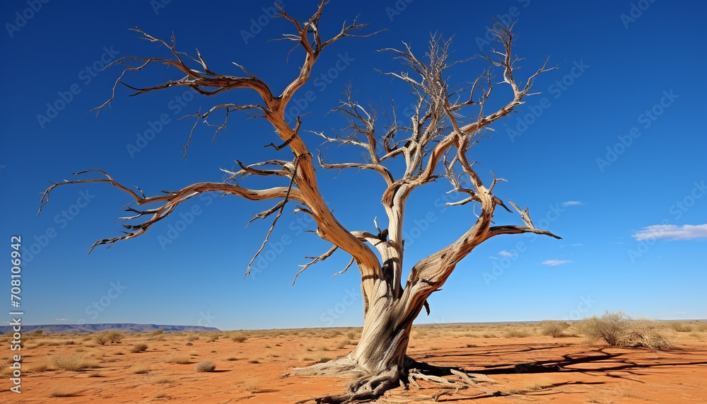 Arid climate, sand dune, tree trunk, dead plant generated by AI