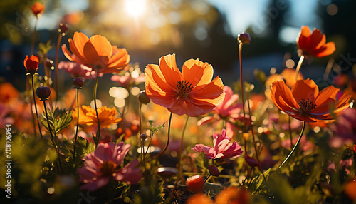 Vibrant wildflowers bloom, painting meadows with colorful summer beauty generated by AI