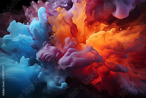Intense crimson and azure liquids colliding in a burst of explosive energy, forming a mesmerizing abstract display captured by an HD camera.