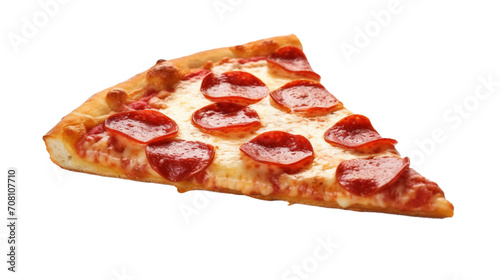  a single slice of Pepperoni Pizza, highlighting the glistening cheese and perfectly placed pepperoni 