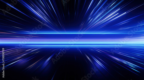 Neon blue lines and glowing lines, spectrum of glowing effect on black background 