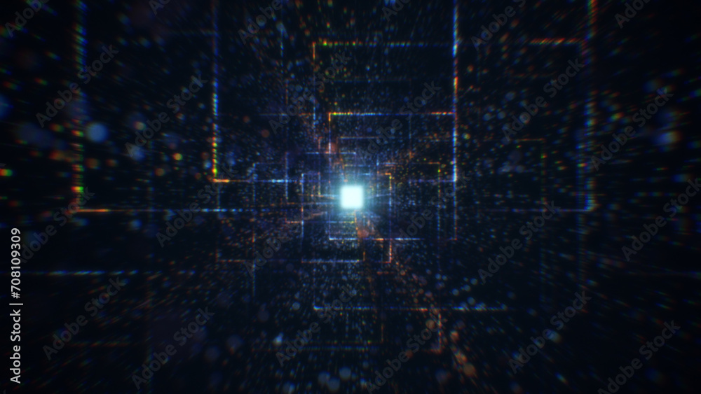 Fototapeta premium 3D rendering of an abstract digital tunnel in cyberspace made of particles