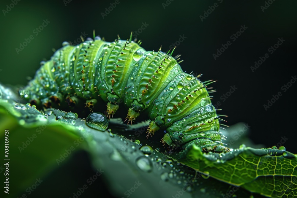 Naklejka premium close up of caterpillar on a leaf