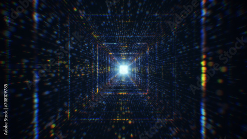 3D rendering of an abstract digital tunnel in cyberspace made of particles