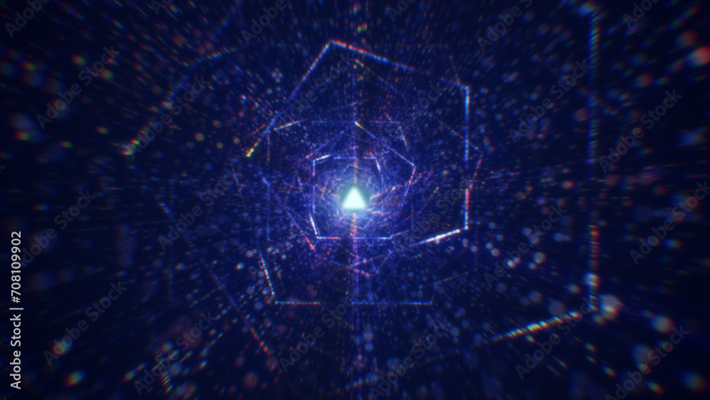 3D rendering of an abstract digital tunnel in cyberspace made of particles