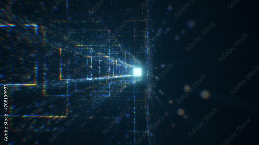 Fototapeta premium 3D rendering of an abstract digital tunnel in cyberspace made of particles
