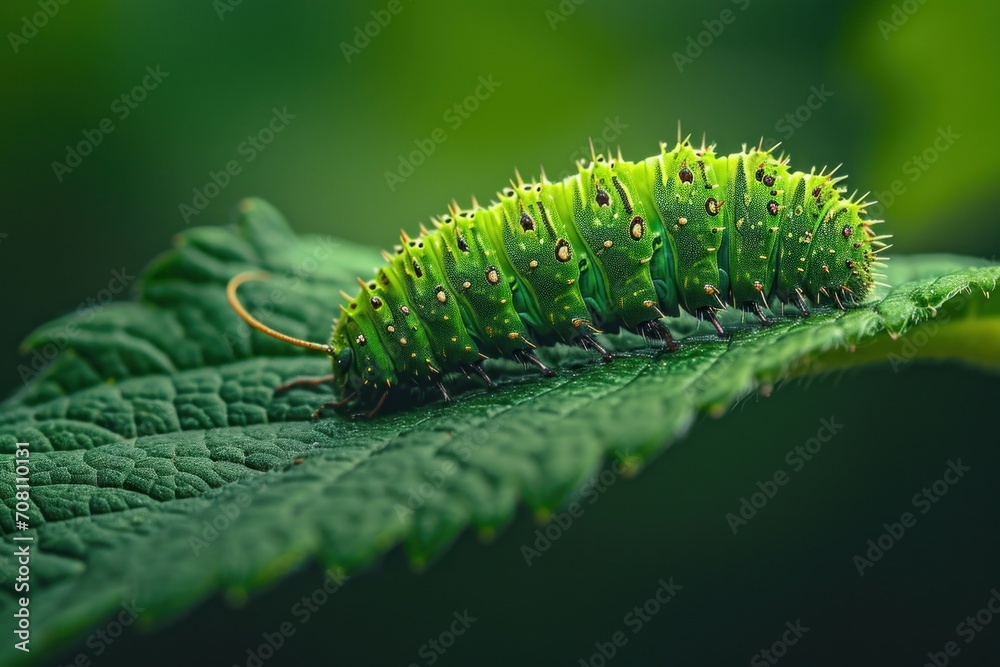 Naklejka premium close up of caterpillar on a leaf