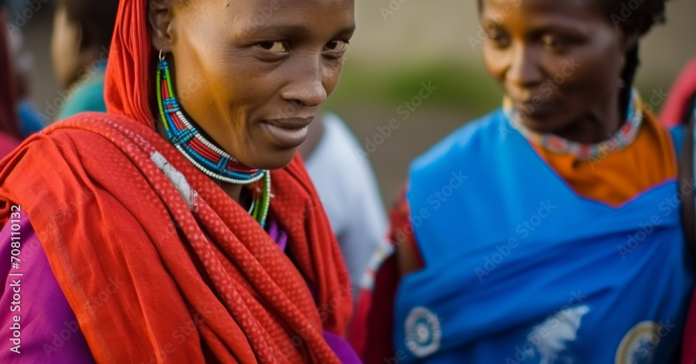 Smiling African men and boys in traditional clothing generated by AI