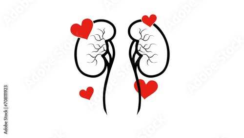 Animation of taking care of your kidneys for health with love of the color red
