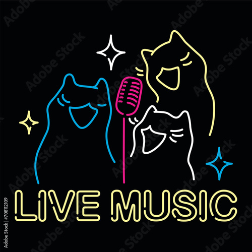 Live music poster design with three singing cats 