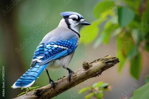 Brilliant blue jay perched on a tree branch
