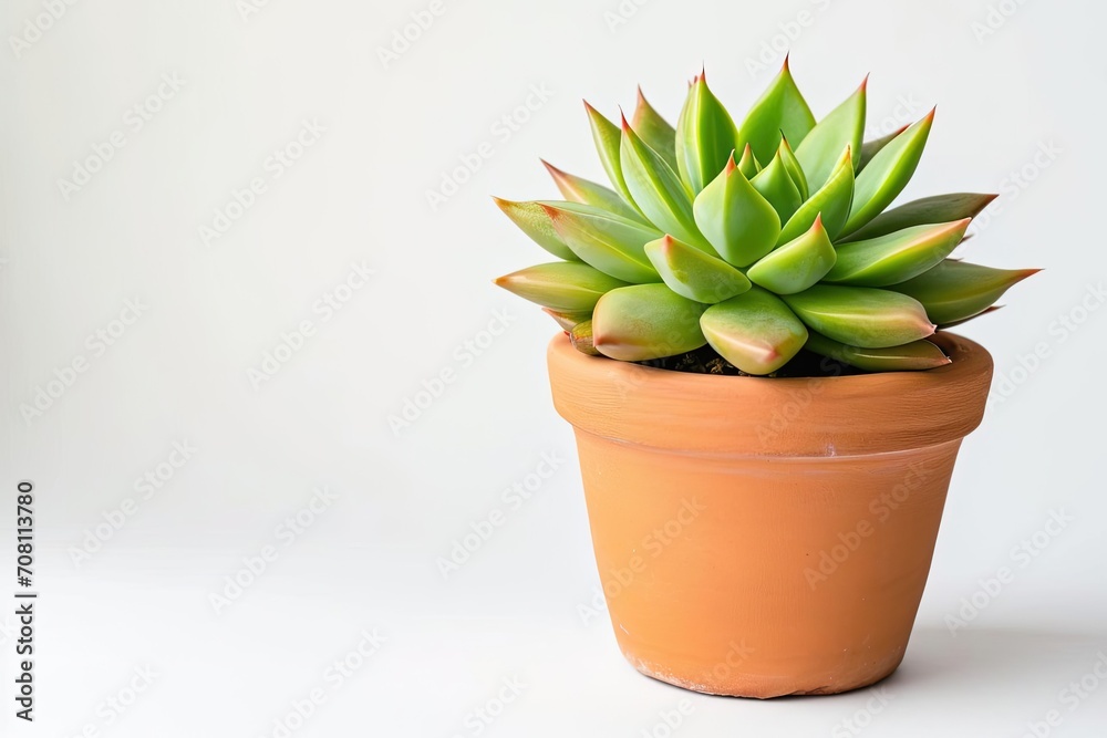 A small succulent plant in a terracotta pot against a white background. A small succulent plant in a terracotta pot against a white background.