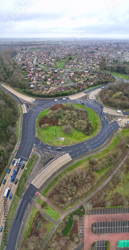 Aerial Panoramic View of Corby Town of Northamptonshire, England United Kingdom on Cold and Cloudy Day of January 2024