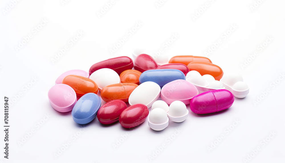 Colourful pills isolated on clear white background