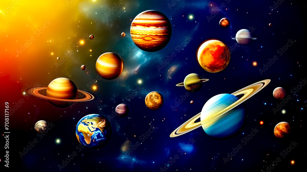 Image of solar system with all the planets in the solar system.