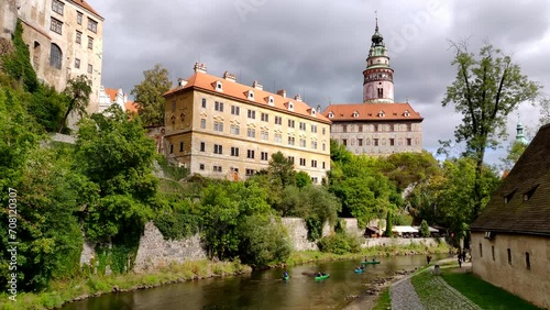 Beatiful sight of castle of Czesky-Krumlov near water photo