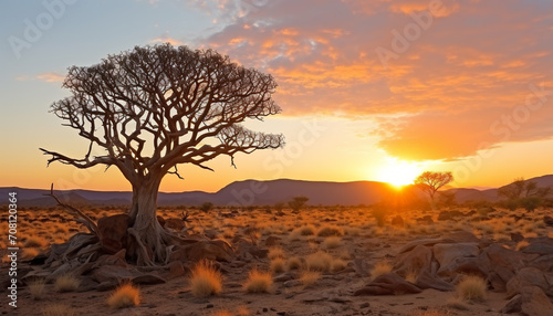 Tranquil scene, sunset paints nature beauty in Africa generated by AI