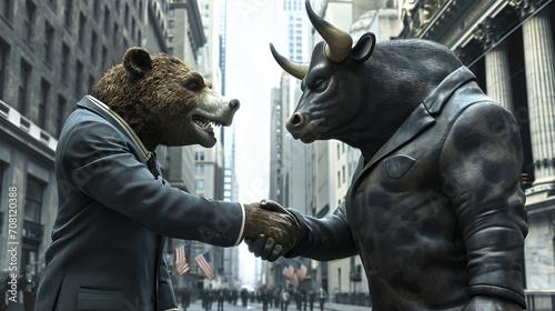  bull market making deal with bear market, no movement in market, stable market, crypto finance forex stock market bull fighting the bear © Muhammad Irfan