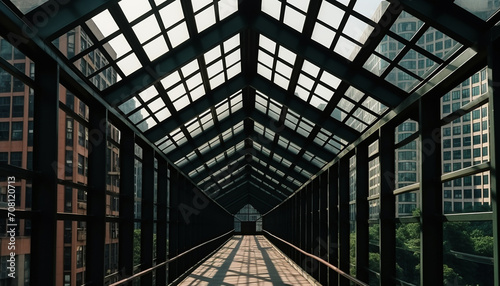 Futuristic glass corridor, modern design, vanishing point generated by AI