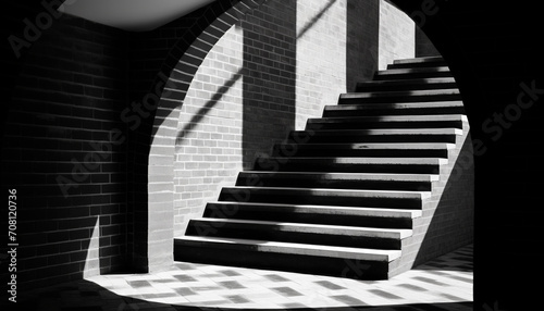 Abstract modern staircase design with black and white pattern generated by AI
