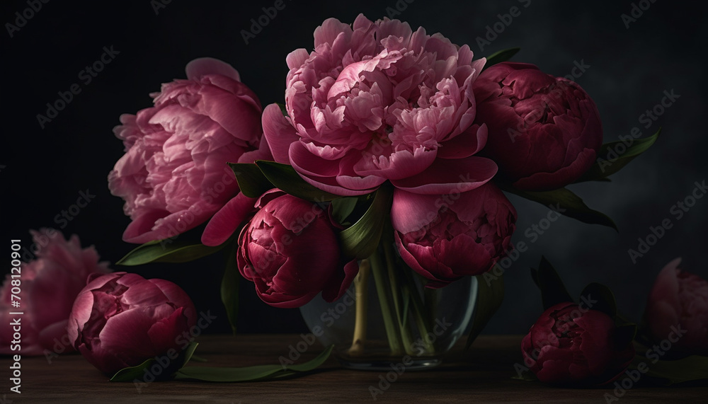 A beautiful bouquet of flowers in a rustic wooden vase generated by AI A beautiful bouquet of flowers in a rustic wooden vase generated by AI