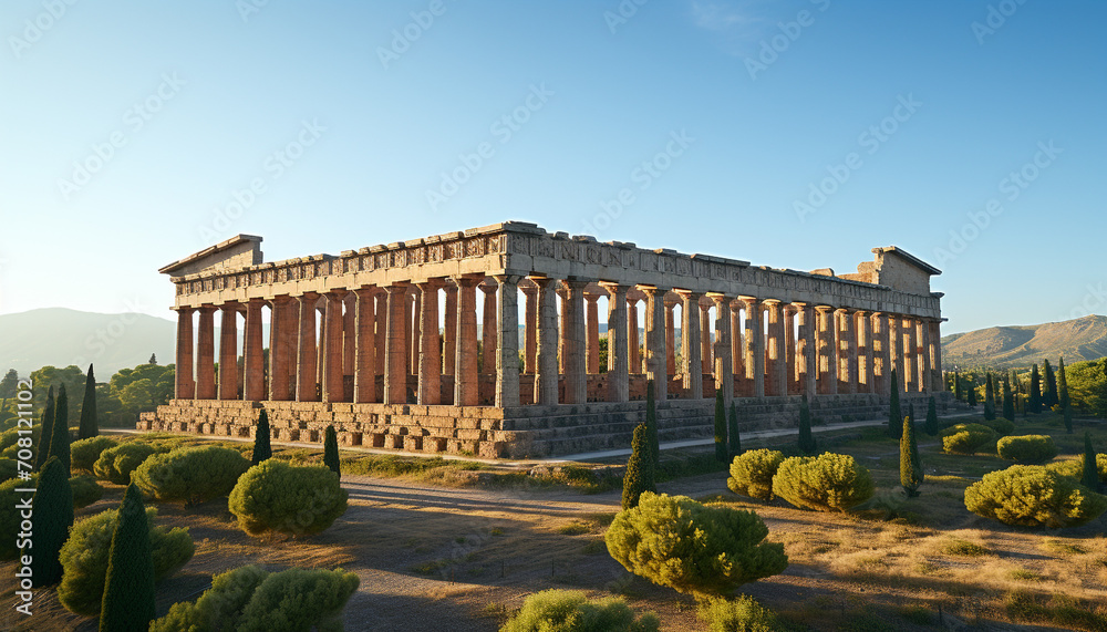 Ancient ruins, majestic columns, nature architectural masterpiece generated by AI