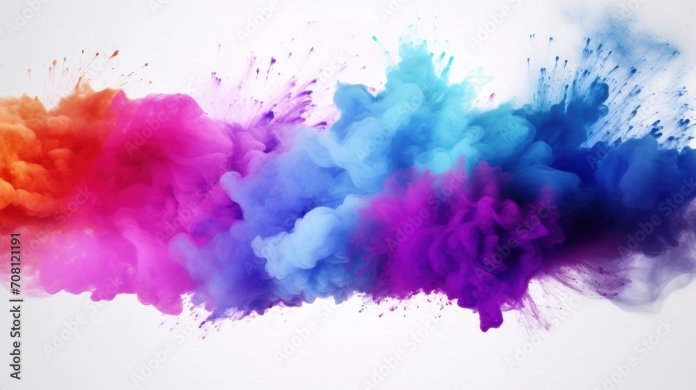 Colorful powder dust explosion on white background. AI generated image