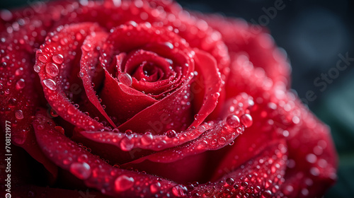 Close-up red rose with water drops. Generative AI 