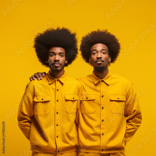 Two African twins on yellow background.